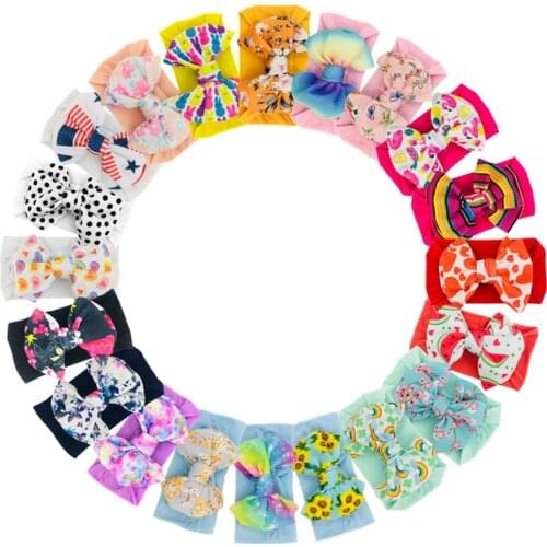 20 Pcs/Lot,5 inch Floral Prints Nylon Headbands,Fruit/Dot/Rainbow/Flag Prints Hair Bows Nylon Headband,Children Girls Headwear