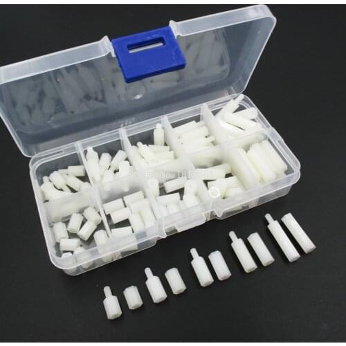 200PCS/LOT M3 Nylon White M-F Hex Spacers Screw Nut Male Female Screw Assortment Kit Stand off Set M3*6mm M3*10 M3*15 M3*20mm
