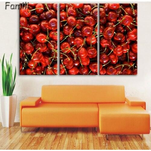 3Panels Modern Cartoon fruit strawberry ice cream Canvas Painting Wall Art Picture For restaurant Home Decor no framed