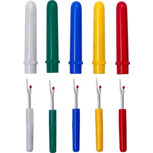 5Pcs Steel Seam Ripper for Opening Seams Hems Stitch Sewing Crafts Tool with Plastic Caps Handle Thread Cutter