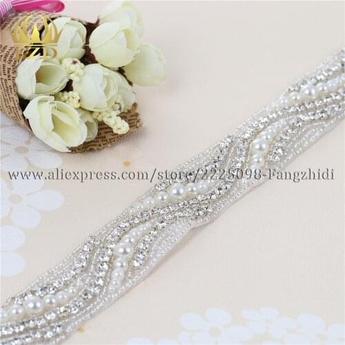 5yards) Iron On Sewing Wholesale Bridal Wedding Dresses Sash Pearl Beaded Rhinestone Appliques Trimming Sash Headpieces