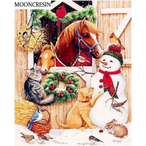 5D Diamond Painting Full Square Horse And Snowman Embroidery Diamond Mosaic Painting Rhinestone Christmas Decorations For Home