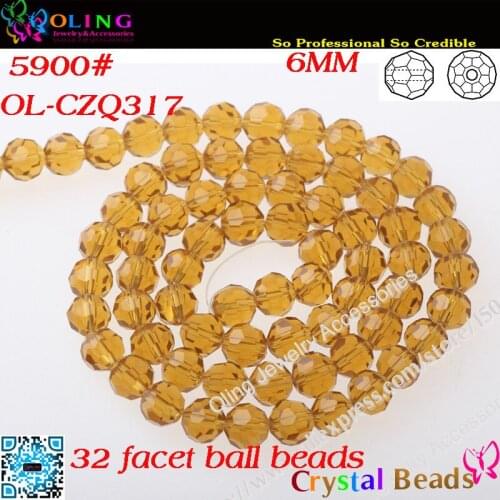 Bead,100pcs/Lot Smoke color Crystal Glass Faceted Football Beads 6mm Round Beads For DIY Jewelry Findings