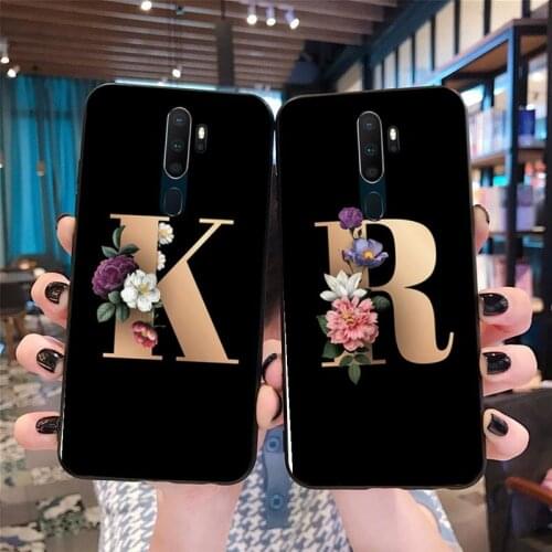 Classic Elegant floral alphabet font letter Bling Cute Phone Case For Oppo A5 A9 2020 Reno2 z Renoace 3pro Realme5Pro
