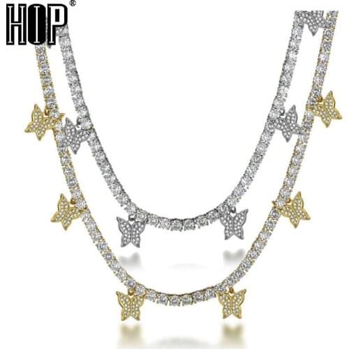 Hip Hop Adjustable 32cm+15cm Tennis Chain With butterfly Pendant 4mm 1 Row CZ Cubic Zirconia Stones Necklace For Men Jewelry