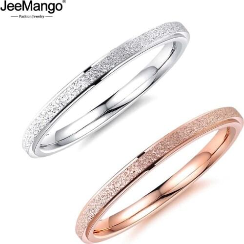 Classic Rose Gold Engagement Rings For Women 2mm Width Scrub Stainless Steel Party Finger Ring Christmas Gifts JR19158