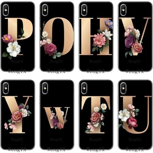 Classic Elegant floral alphabet font Soft phone Case For Huawei P30 P20 Pro P10 P9 P8 Lite Y5 Y6 Y7 Y9 P Smart Plus 2018 2019