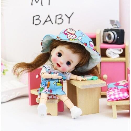 3pcs/set Cute OB11 Dolls Clothes Set Cartoon hat+ Dress+ T-shirt for ob11 obusit11 1/12 bjd Dolls accessories clothes for dolls