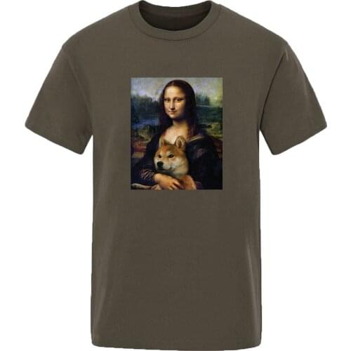 2020 summer Funny Mona Lisa And Dog Fashion cool tshirt clothing New solid color Mans Hip Hop short sleeve handsome t-shirts top
