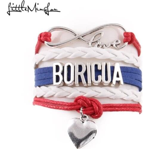 Little MingLou Infinity love boricua Bracelet heart charm leather wrap men bracelets & bangles for women jewelry