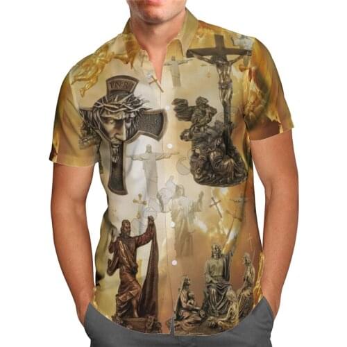 Jesus Hawaii Shirt beach Summer Fashion Short sleeve Printed 3d Mens Shirt Harajuku Tee hip hop shirts drop shipping 06