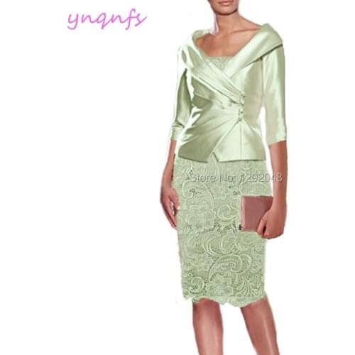 YNQNFS M195B Real Mother Outfits With Jacket 2 Piece Mint Green Lace Mother of the Bride Dresses for Wedding Party 2019