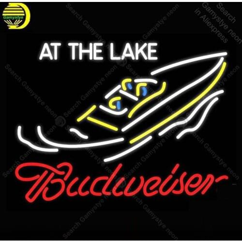 Neon sign For Budweiser At The Lake Neon Bulb sign Business display Iconic Handcraft Lamp advertise Letrero enseigne lumine