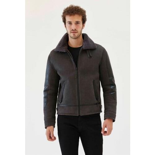 2019 New Mens Grey Shearling Jacket Turkey Motorcycle Jacket Winter Fur Coat Fashion Fur Jacket