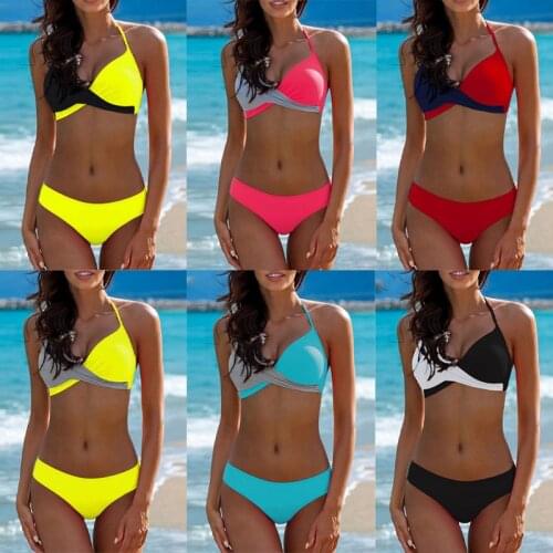 2021 New Sexy Bikini Womens Plain Color Matching Split Swimsuit Womens High-cut Bikini Suit Swimsuit Womens Swimsuit