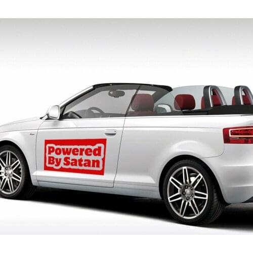 EmpireYing 3 Sizes 8 Colors Funny Novelty Cartoon Powered By Satan Letter Art Car Sticker SUV Motorcycle Canoe Wall Vinyl Decals