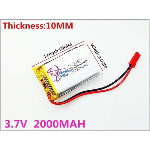 XHR-2P Polymer battery 103450 3.7V 2000MAH smart home MP3 speakers Li-ion battery for dvr,GPS,mp3,mp4,cell phone,speaker