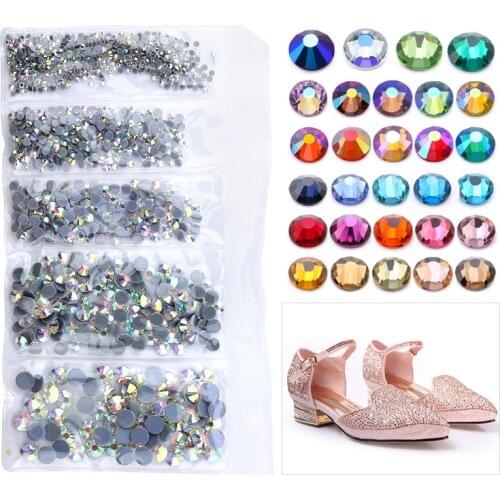 QIAO Mixed Size 1440Pcs/lot Hotfix Rhinestone SS6 SS10 SS16 SS20 ss30 Mix Iron on Rhinestones Crystals Glass for Clothes DIY