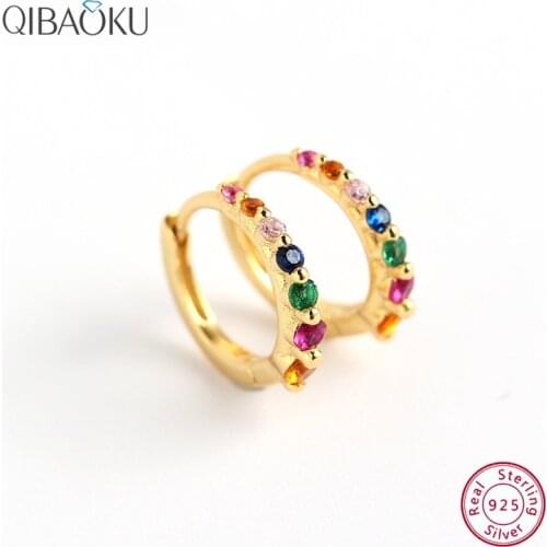 Real 925 Sterling Silver Color Zircon Round Circle Hoop Earrings for Women Gold Fashion Initial Ear Jewelry Gift