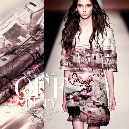 PRINT SILK ORGANZA SATIN FABRIC 135cm width 14momme Silk Fabric Brocard Tissu Saten Positioning Pattern MOQ 1.2M