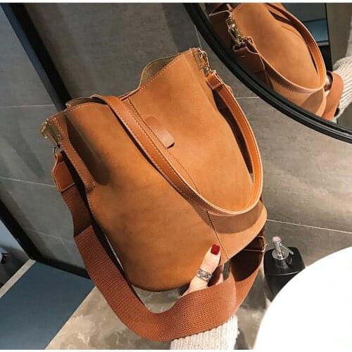 Messenger bag Women Bucket Shoulder Bag large capacity vintage Matte PU Leather lady handbag Luxury Designer bolsos mujer Black