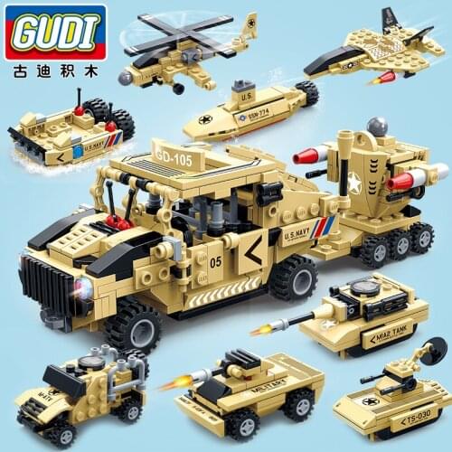 Boys Military Series Aircraft Chariot 8 in 1 Hummer Boys Puzzle Assembled Toy Building Blocks educational girl toys bricks