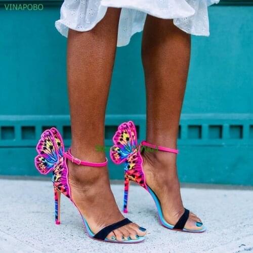 Butterfly Evangeline Angel Wing Sandals Genuine leather Wedding Pumps Glitter Shoes Women Thin Heels Ankle Wrap Thin Heels Shoes