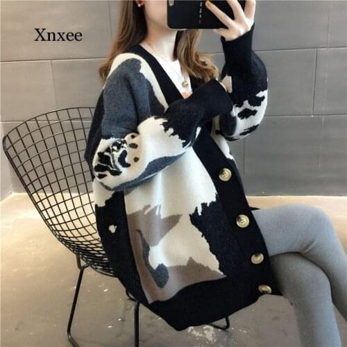 2021 Winter Kntting Jackets Thick Knitted Womens Sweaters Outerwear Korean Japan Chic Loose Lazy Style Female Jumpers Coats