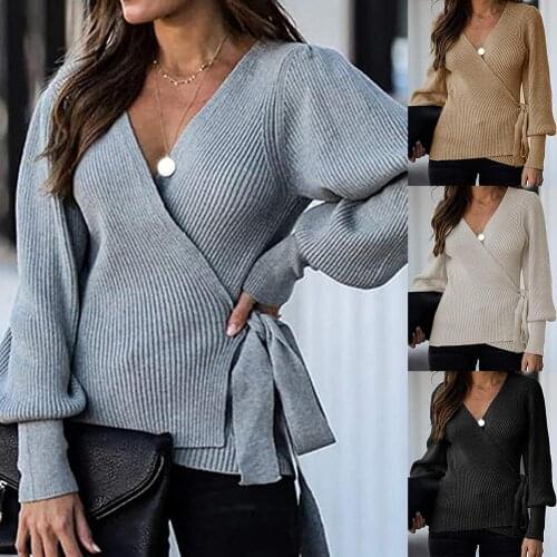 Warm Sweater Dress Womens Long Sleeve Fashion Solid Color V-neck Sweater Bottoming Knitted Top Knitted V Neck Pullover