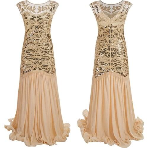 The Gatsby Vintage 1920s Flapper Beaded Sequins Maxi Long Sheer Dresses Sparkly Women Party Dress cosplay costume