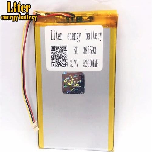1.0mm -3P plug 3.7 V 387593 5200mah Tablet PC Battery lithium polymer li-ion rechargeable battery lipo battery