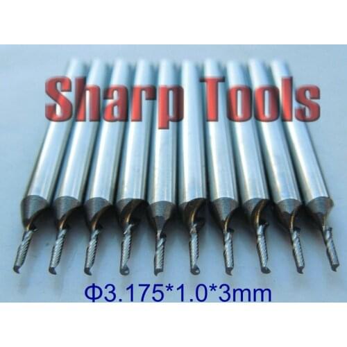 10pcs 3.175*1.0*3MM Single Flute Solid Carbide Milling Cutters for Wood Router Sets, GOOD Acrylic CNC Router Tools Cutting Bits