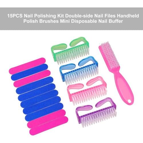 10Pcs Home Use Double-side Nail Files 5Pcs Polish Brushes Nail Buffer DIY Sandpaper Nail Tips Sanding Block Nail Art Tools