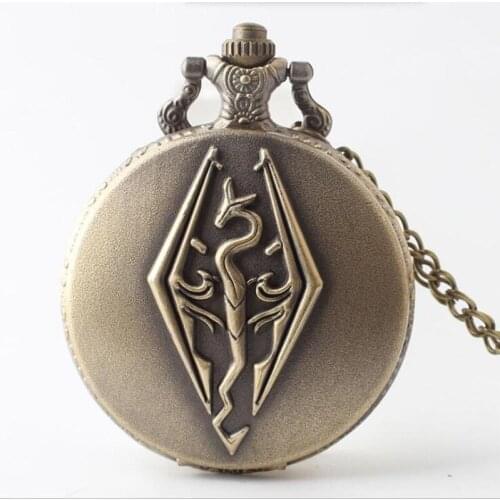 1122) 12pcs/lot The Elder Scrolls Pocket Watch Dragon Chain Gift Necklace Skyrim Choice