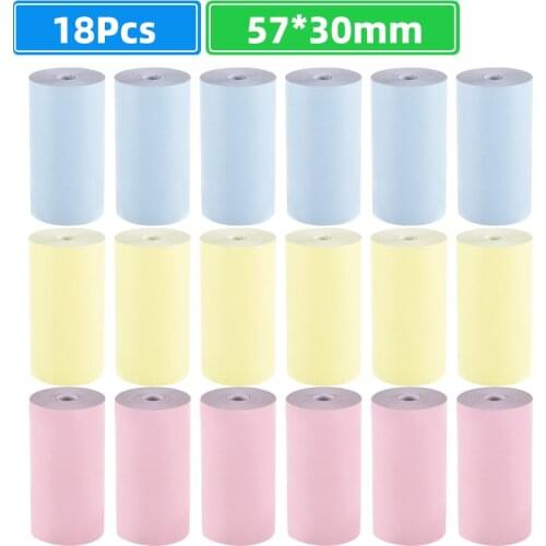 18 Rolls Color Thermal Paper Roll 57*30mm Photo Paper Clear Printing for PeriPage A6 A8 PAPERANG P1/P2 Mini Pocket Photo Printer