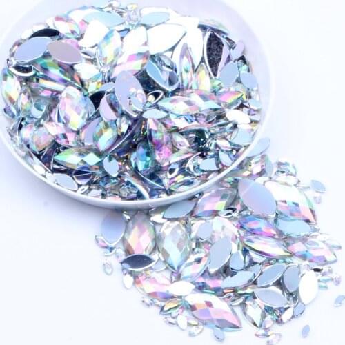 300-100PCS 3 Size 1.5*3mm-4*8mm AB Flatback Horse Eye Acrylic Rhinestone Eye Shape Crystals Stones Beads For DIY Clothes Crafts