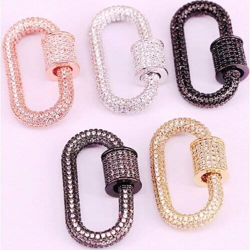 4Pcs,Large Oval Shape Clasp CZ Micro Pave, Gold/Rose Gold/Silver/Black Color, Findings