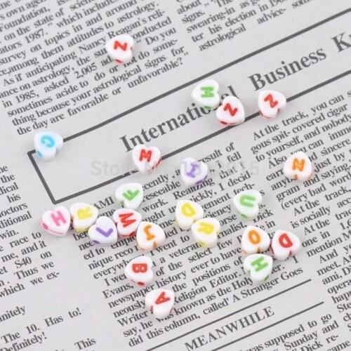 Free Shipping! 400Pcs Mixed White Acrylic Letters Flat Heart Spacer Beads Charms Jewelry Craft DIY 7x7mm J-26AX