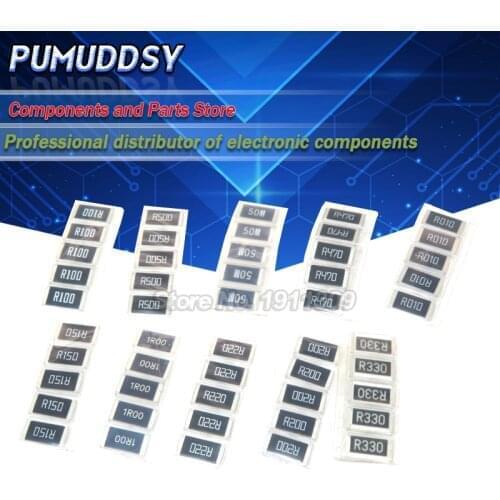 50PCS 1% 2512 SMD Resistor Samples kit 10 valueX5pcs=50PCS 1R00 R500 R470 R330 R220 R200 R150 R100 R050 R010