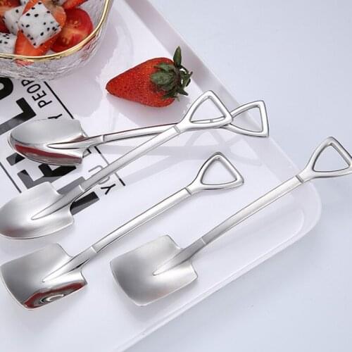 ABSF 10PC Stainless Steel Shovel Coffee Spoon Set Creative Tea-Spoon Shovel Dessert Spoon Christmas Gift Tableware