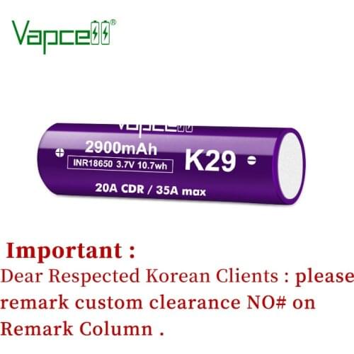 Vapcell INR 18650 K29 2900mah 20A 3.7V Li Ion Battery Rechargeable Batteries Cell For Flashlight Power Tools