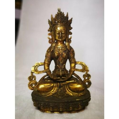 Antique old Gilt bronze statue Amitayus Amitabha Buddha Wish U Wealth