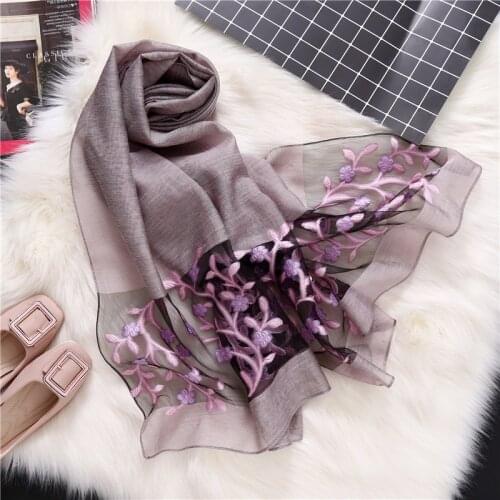 Silk muffler women real silk scarf scarves shawl long scarves flower style Luxury Elegant China Embroidery 03081