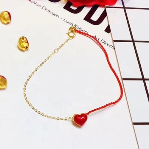 Pure 24K Yellow Gold Bracelet 999 Gold 3D Heart Bracelet