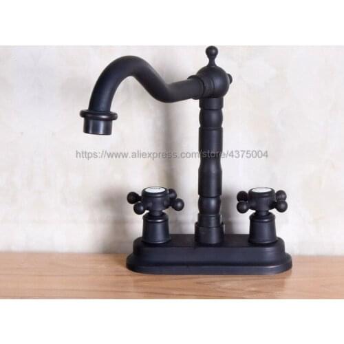 Oil Rubbed Bronze Deck Mount Double Handle Bathroom Faucet Vanity Vessel Sinks Mixer Tap Cold And Hot Water Tap Nnf150