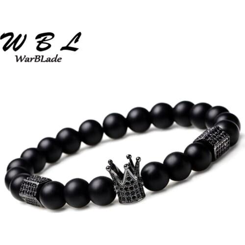 Hematite Beads Bracelets Titanium Steel Skull Crown Bangles Men Nature Stone Bracelet Bangle For Women Jewelry pulseras hombre