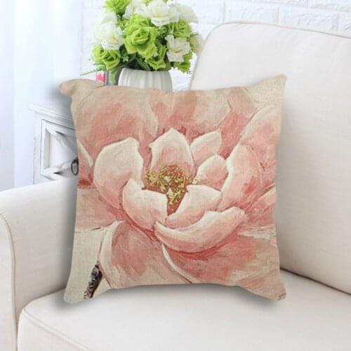Decorative Pillow Handmade Oil Painting Print Linen Cushion Abstract Flowers Pillowcase Throw Pillow Sofa Decoration