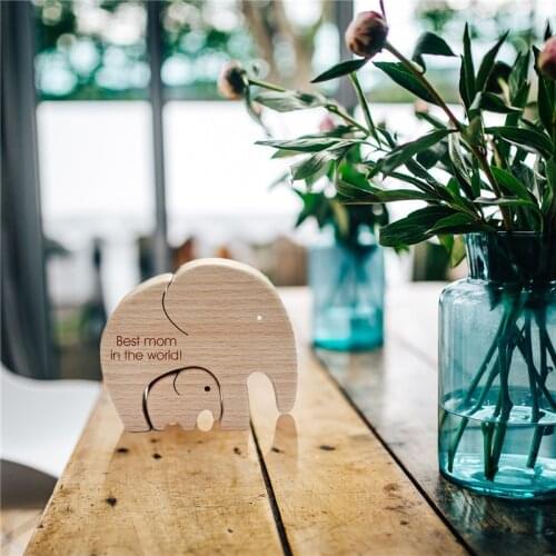 Wooden Elephant Decoration Mom and Child Shape Loving Family Figurine Desktop Ornament Creative Gifts for Mother