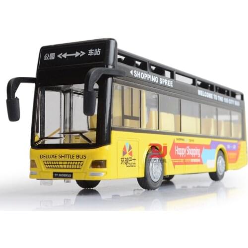 Colorful Music Light Return Double-deck Open-air Bus Alloy Car Model Childrens Back Power Light Music car toys for boys