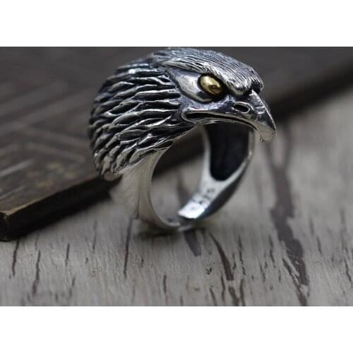 Thai Silver Retro Erotic Eagle Ring S925 Sterling Silver Jewelry Mens Domineering Desert Eagle Ring Open Ended